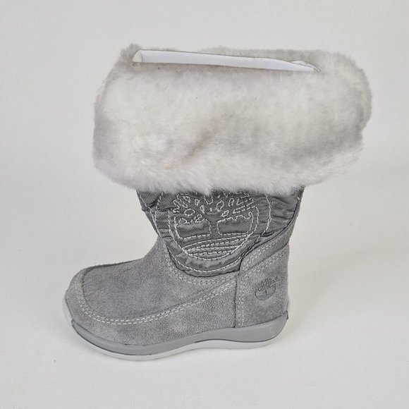 Timberland TODDLERS Boots Winter Holly Berry Tall Fur Leather Grey - Picture 2 of 12